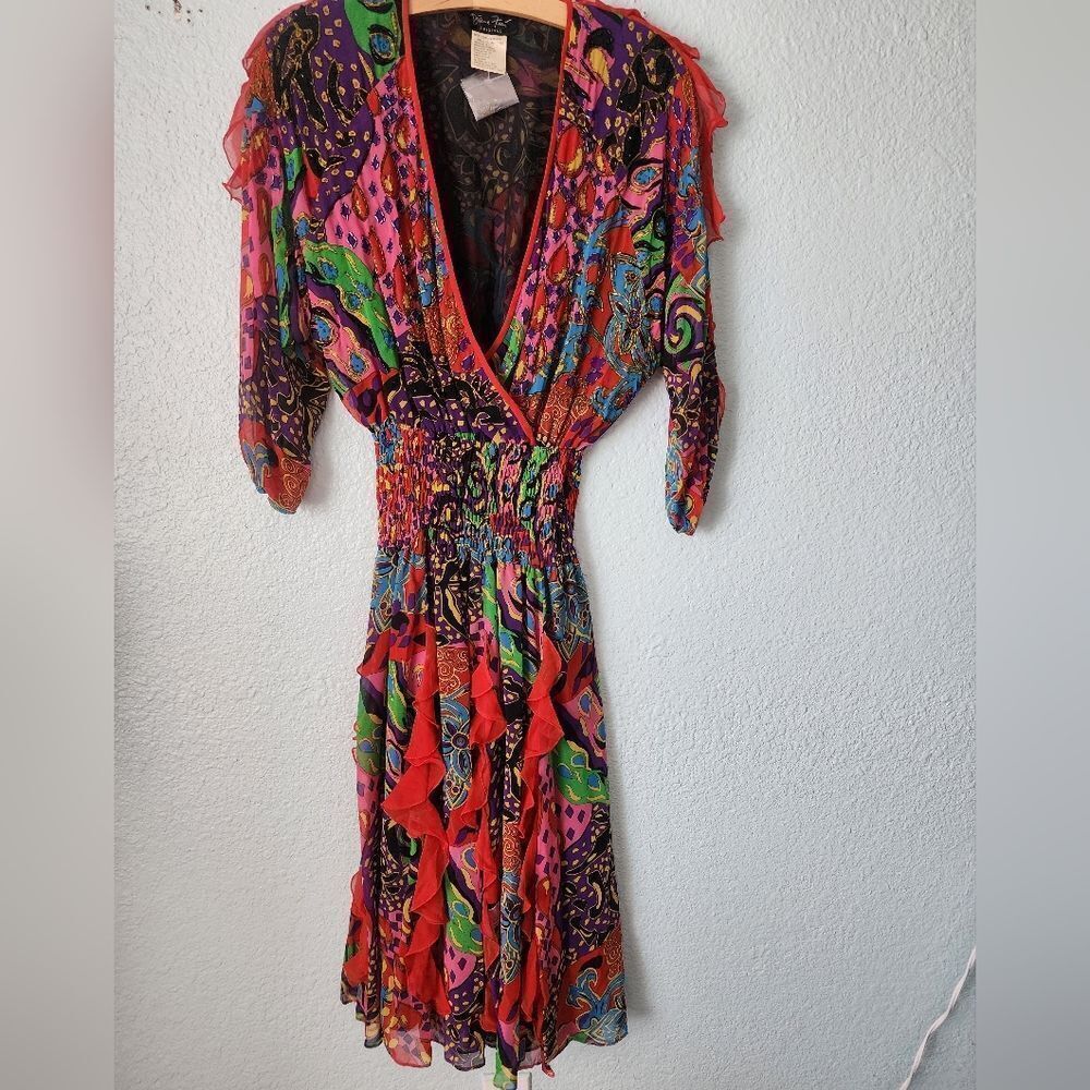DIANE FREIS Georgette Colorful Women's Midi Dress